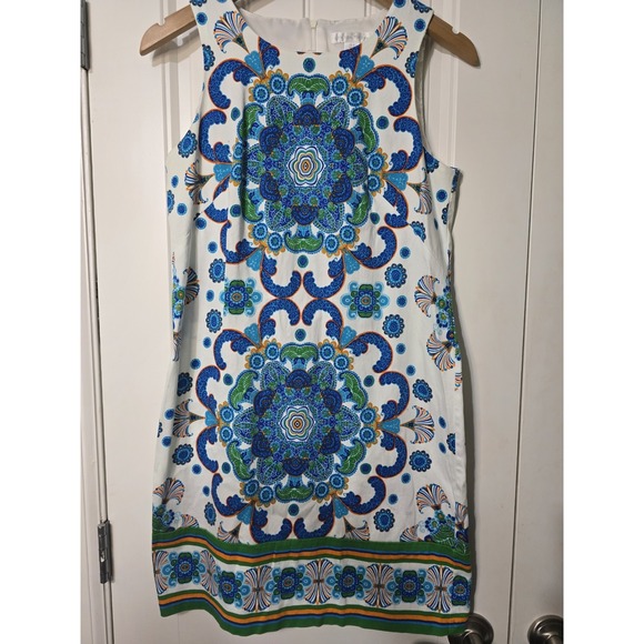 London Times Dresses & Skirts - London Times Womens Blue Green Medallion Print Sleeveless Shift Dress Size 8